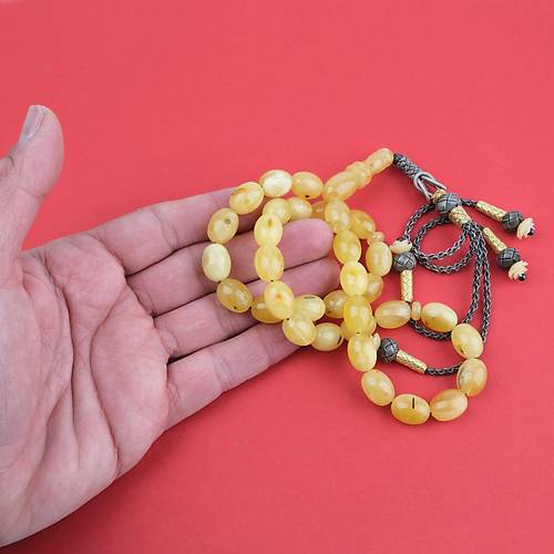 Rus Kaya Damla Kehribar 925Ayar Kazas Gm Pskl Beyzi Kesim 10x14mm Tesbih