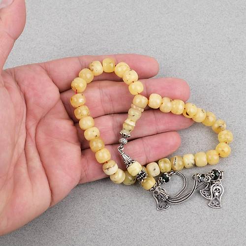 Rus Kaya Damla Kehribar 925ayar G�m�� P�sk�l Tekerlek Kesim 9x7mm Tesbih