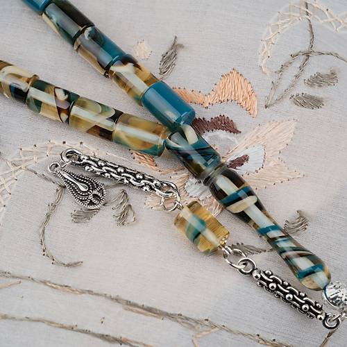 Arizona Katalin Alpaka P�sk�l Kesme Kesim 7x10mm Tesbih- Mavi Sar�