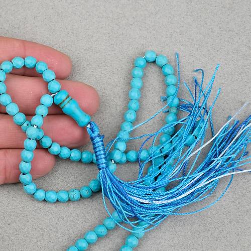 Firuze Ta�� Elmas Kesim �p P�sk�ll� 99'luk 5.5x6mm Tesbih- Turkuaz