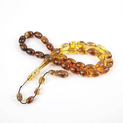 Dominik Mavi Kaya Fosil Amber Badem Kesim 9x13mm Tesbih (25.5gr)