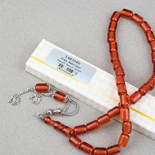 Ate� Kehribar Alpaka P�sk�ll� Kaps�l Kesim 9x12mm Tesbih - �effaf Karamel