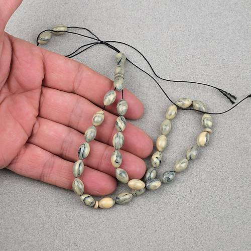 S�kma Kehribar Beyzi Kesim 7x11mm Tesbih- Krem Ye�il