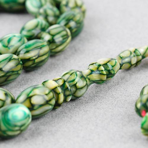 Galalit Yumurta Kesim 8.5x12mm Tesbih -Sedefli Yeil