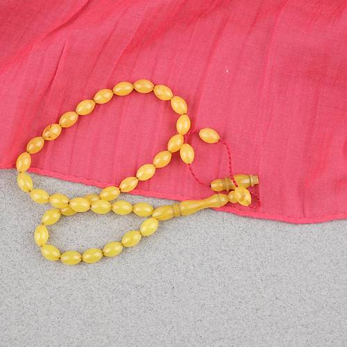 S�kma Kehribar Beyzi Kesim Sistemli Bilek Boy 5x8mm Tesbih Hardal