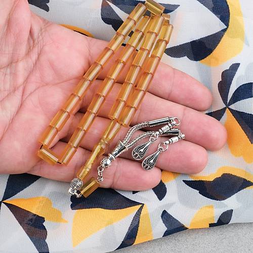 S�kma Kehribar Kesme Kesim Alpaka P�sk�ll� 6x10mm Tesbih