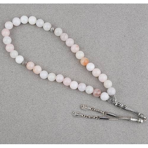 Akik Ta�� K�re Kesim 10mm Tesbih Alpaka P�sk�ll� Toz Pembe