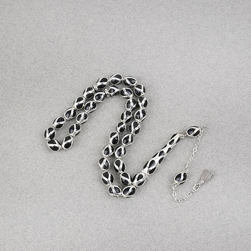 G�m�� Kaplama Kafesli Mine Beyzi 7x9mm Tesbih - Siyah