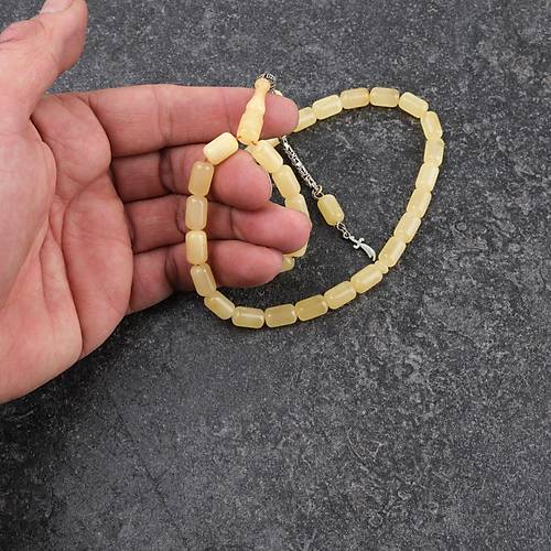 Rus Kaya Damla Kehribar 925Ayar Gm Pskl Kapsl Kesim 7x11mm Tesbih