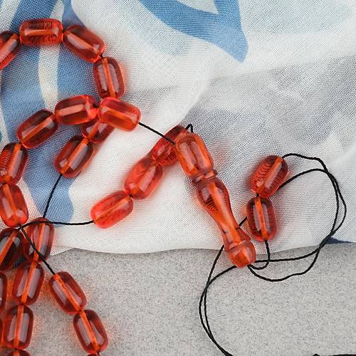 Ate� Kehribar Kaps�l Kesim 7x11mm Tesbih P�sk�ls�z �effaf K�rm�z�