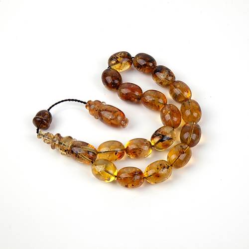 Dominik Mavi Kaya Fosil Amber Badem Kesim  12x15.5mm Maskot Tesbih (26.8gr)