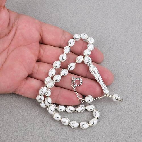 G�m�� Kaplama Kafesli Mine Beyzi 7x9mm Tesbih - Beyaz