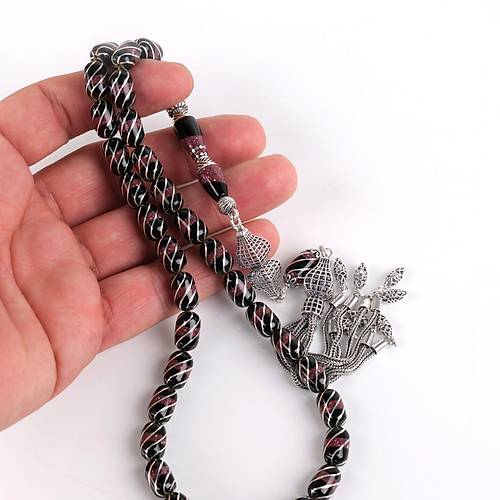 Erzurum Oltu 925Ayar Gm Pskl emiblbl Katalin leme Nakka mame Kapsl Kesim 7.5x12.5mm Tesbih