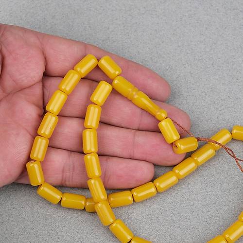 S�kma Kehribar Kaps�l Kesim 7x12mm Tesbih - Hardal Sar�s� P�sk�ls�z