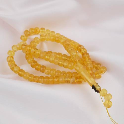 Damla Kehribar 99luk Tekerlek Kesim 7.5x6mm Namez Tesbihi