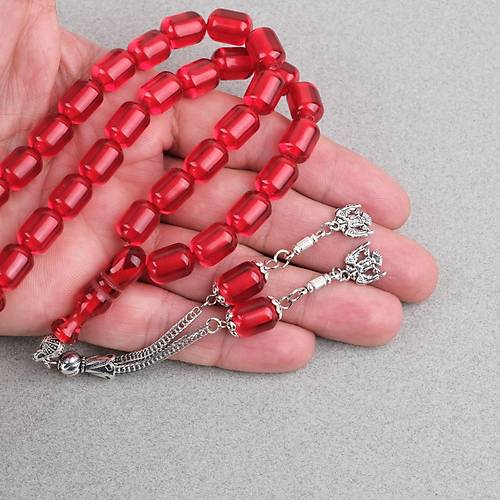 Ate� Kehribar Alpaka P�sk�ll� Kaps�l Kesim 9x12mm Tesbih - Kan K�rm�z�s�