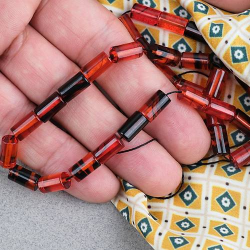 S�kma Kehribar Kesme Kesim 6x10mm Tesbih P�sk�ls�z Siyah K�rm�z�