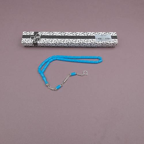 U�ak Cam� Kesme Kesim 6x10mm Tesbih Alpaka P�sk�ll� A��k Mavi