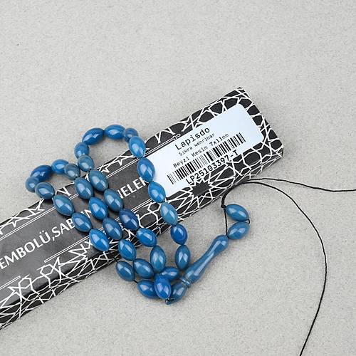 S�kma Kehribar Beyzi Kesim 7x11mm Tesbih- Petrol Mavisi