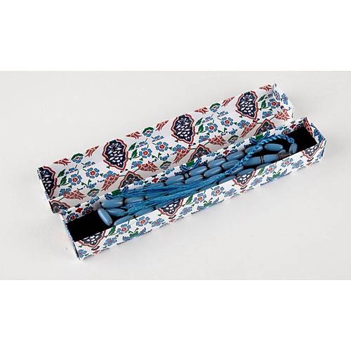 Skma Kehribar Uzun Arpa Kesim 7x12mm Tesbih - Mavi