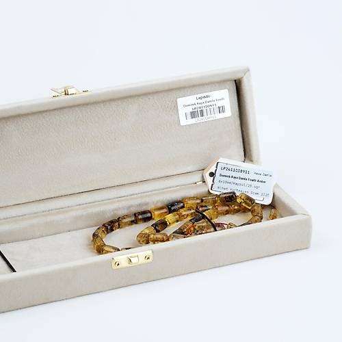 Dominik Mavi Kaya Damla Fosilli Amber Kapsl Kesim 8x13mm Tesbih