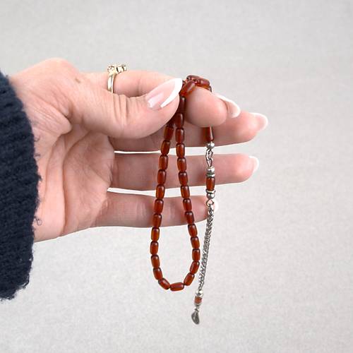 S�kma Kehribar Bilek Boy Kaps�l Kesim 4x7mm Sallama Tesbih K�rm�z�