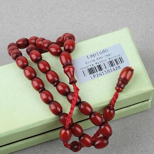 S�kma Kehribar Kadife Doku �st D�zey Hamur Yumurta Kesim 9x11mm Tesbih K�rm�z�