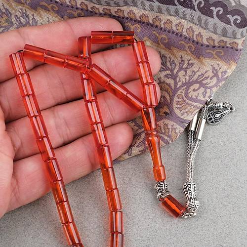 S�kma Kehribar Kesme Kesim Alpaka P�sk�ll� 6x10mm Tesbih