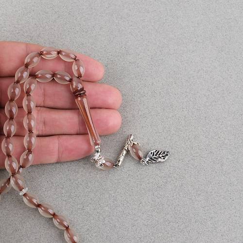 Kedig�z� Alpaka P�sk�ll� Beyzi Kesim 7x11mm Tesbih- Kahverengi