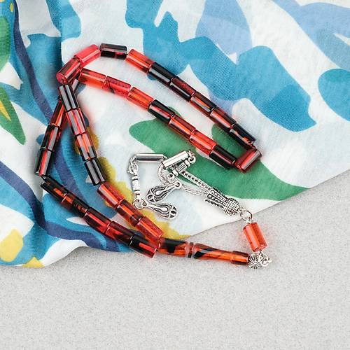 S�kma Kehribar Kesme Kesim Alpaka P�sk�ll� 6x10mm Tesbih