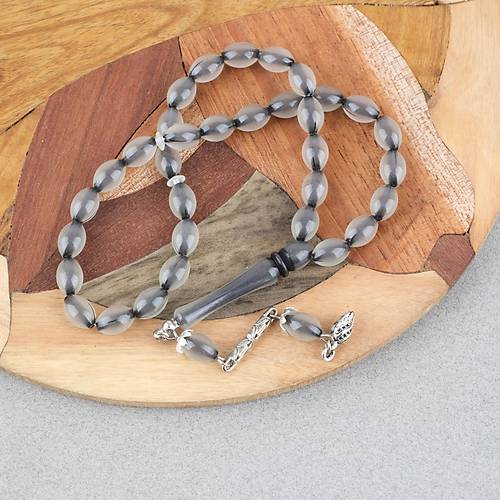 Kedig�z� Alpaka P�sk�ll� Beyzi Kesim 7x11mm Tesbih- Siyah