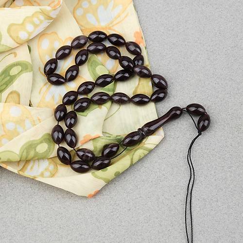 S�kma Kehribar Beyzi Kesim 7x11mm Tesbih- Kahverengi