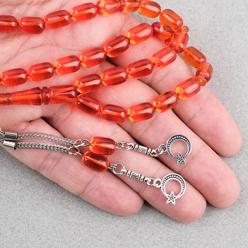 Ate� Kehribar Kaps�l Kesim Alpaka P�sk�ll� 7x11mm Tesbih