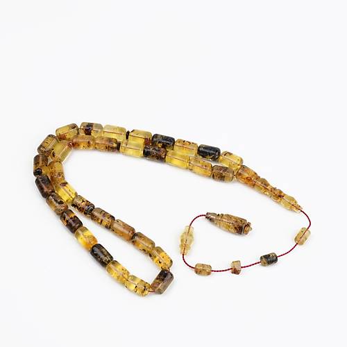 Dominik Mavi Kaya Damla Fosilli Amber Kapsl Kesim 8x13mm Tesbih