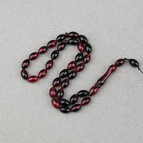 S�kma Kehribar Beyzi Kesim 7x11mm Tesbih- Siyah K�rm�z�