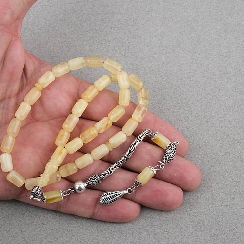 Rus Damla Kehribar 925Ayar G�m�� P�sk�l Kaps�l Kesim 6.5x10mm Tesbih