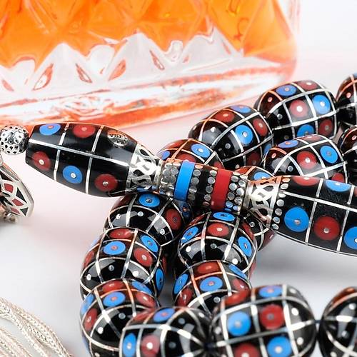 Erzurum Oltu 925Ayar Gm lemeli Nakka mame Gm Pskl Kapsl Kesim 13x15mm Tesbih