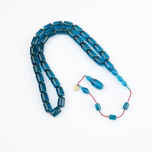 Katalin �ubuk Dinlenmi� Usta ��i �mzal� Kaps�l Kesim 8x11.5mm Tesbih - Mavi