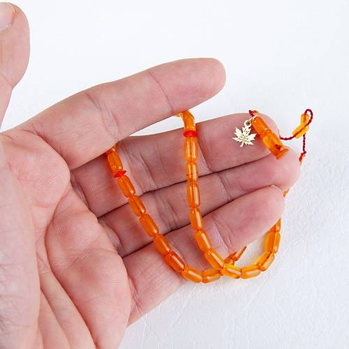 S�kma Kehribar Kaps�l Kesim Bilek Boy 4x8mm Tesbih - A��k Sar�
