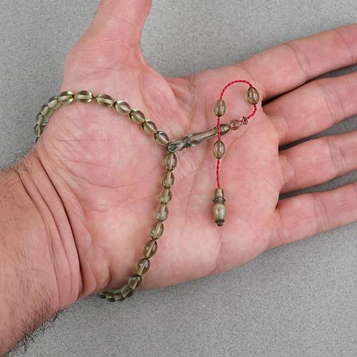 S�kma Kehribar Beyzi Kesim Sistemli Bilek Boy 5x8mm Tesbih Su Ye�ili