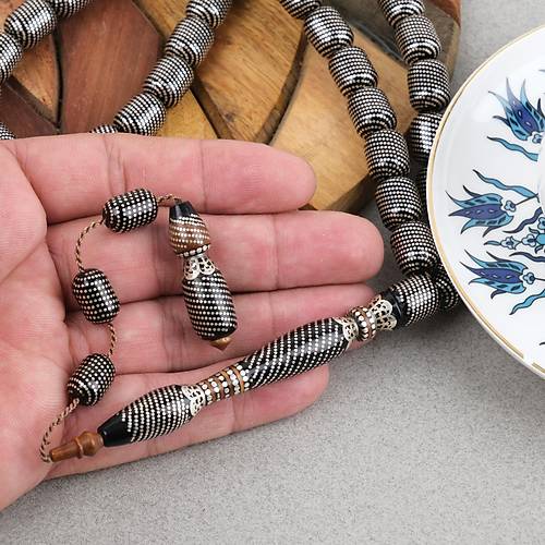 Erzurum Oltu 925Ayar Gm leme Kuka Nakka mame Usta i mzal Kapsl Kesim 10x13mm Tesbih