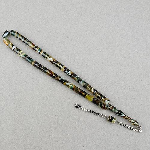 Arizona Katalin Alpaka P�sk�l Kesme Kesim 7x11mm Tesbih- Ye�il Beyaz
