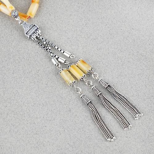 Rus Kaya Damla Kehribar 925Ayar G�m�� P�sk�l Kesme Kesim 5x10mm Tesbih