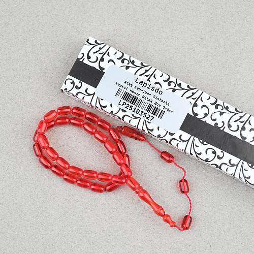 Ate� Kehribar Kaps�l Kesim Sistemli Bilek Boy 5x8mm Tesbih K�rm�z�