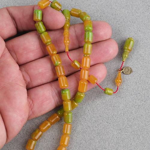 S�kma Kehribar Usta ��i �mzal� Bilek Boy Kaps�l Kesim 6x8mm Tesbih