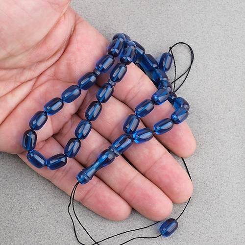 S�kma Kehribar Kaps�l Kesim 7x11mm Tesbih P�sk�ls�z Petrol Mavisi