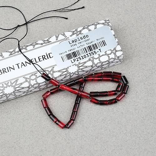 Ate� Kehribar Kesme Kesim 4x7mm Tesbih- Siyah-Bordo