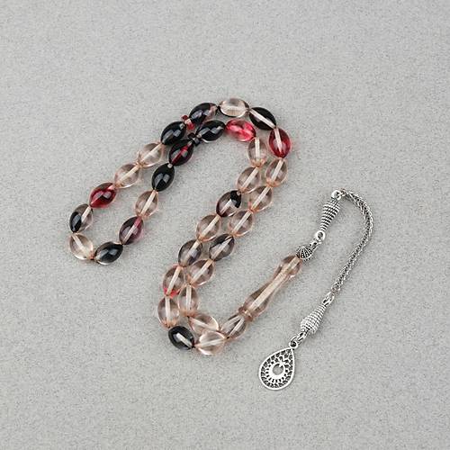 S�kma Kehribar Alpaka P�sk�ll� Beyzi Kesim 7x11mm Tesbih