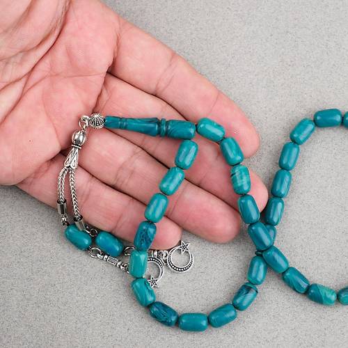 S�kma Kehribar Kaps�l Kesim Alpaka P�sk�ll� 7x11mm Tesbih