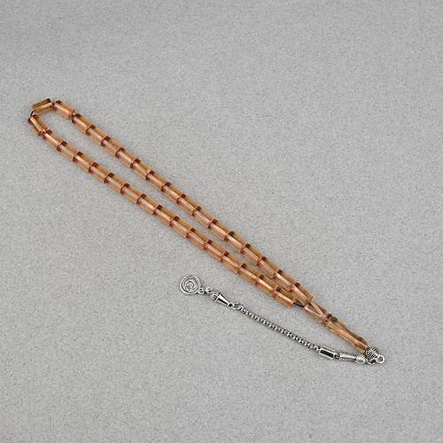 Ate� Kehribar Alpaka P�sk�ll� Kesme Kesim 6x10mm Tesbih - �effaf Kahverengi